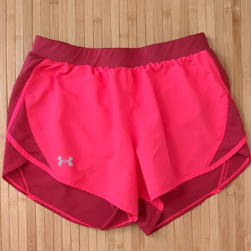 Under Armour Women's Bright Pink and Red Athletic Running Shorts, Size Small